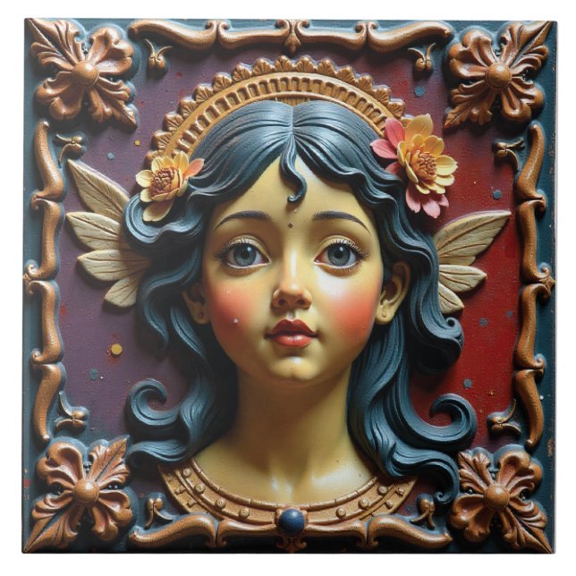 Azulejo Cherub en morado y rojo (Frente)