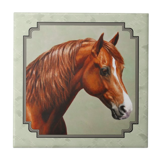 Azulejo Chestnut Morgan Horse Sage Green (Frente)