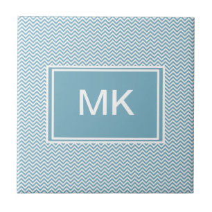 Azulejo Chevron azul con monograma