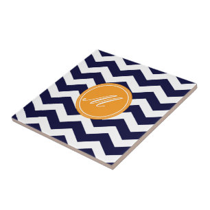 Azulejo Chevron azul marino con mosaicos monográficos