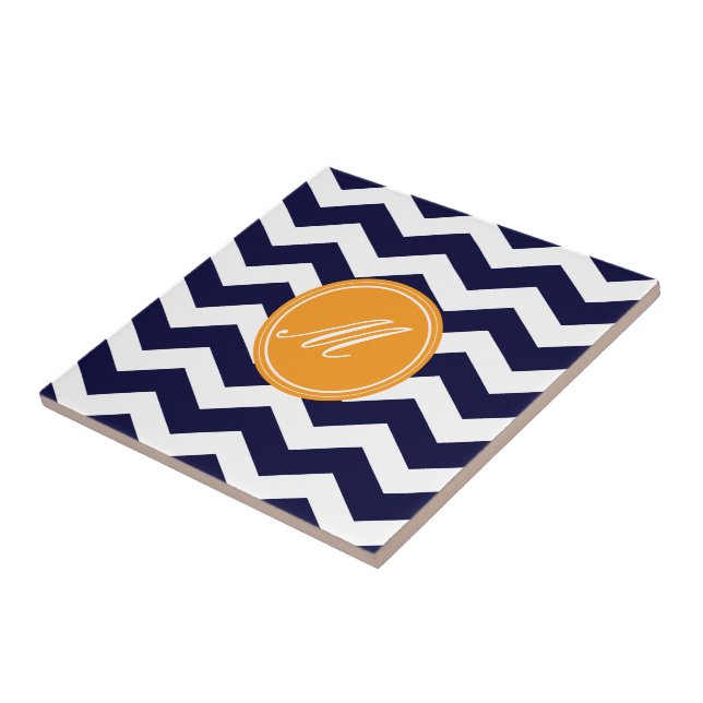 Azulejo Chevron azul marino con mosaicos monográficos (Lado)