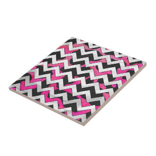 Azulejo Chevron Cow Hot Pink and Black Print