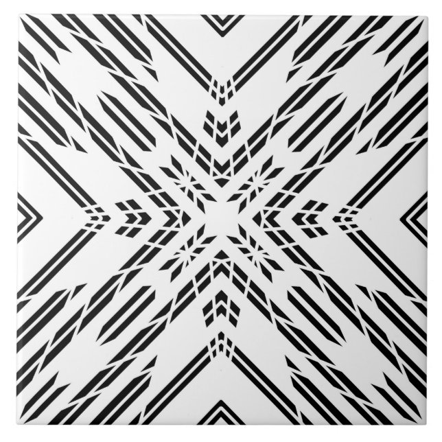 Azulejo Chevron geométrico negro y blanco (Frente)