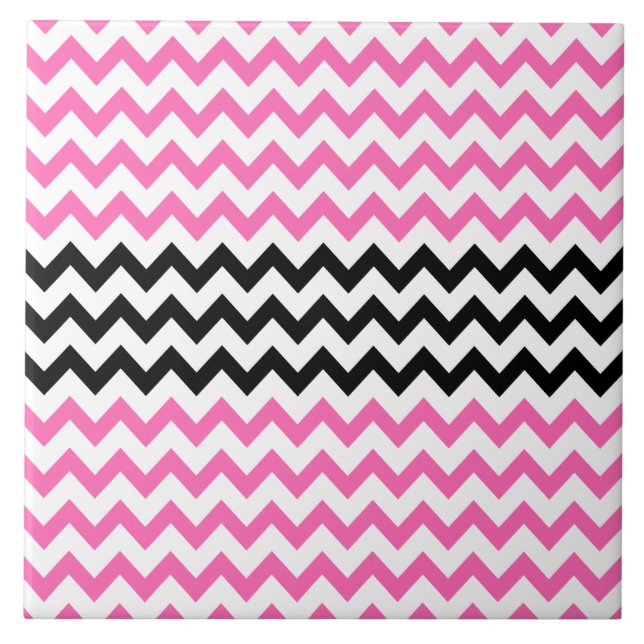 Azulejo Chevron negro y rosa caliente por Shirley Taylor (Frente)