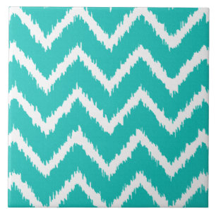 Azulejo Chevrons Ikat - Turquesa y blanco