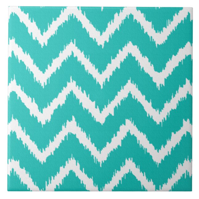 Azulejo Chevrons Ikat - Turquesa y blanco (Frente)