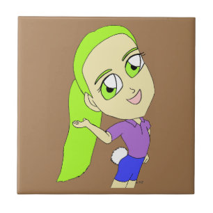 Azulejo chibi chica con una cerámica de cola conejita