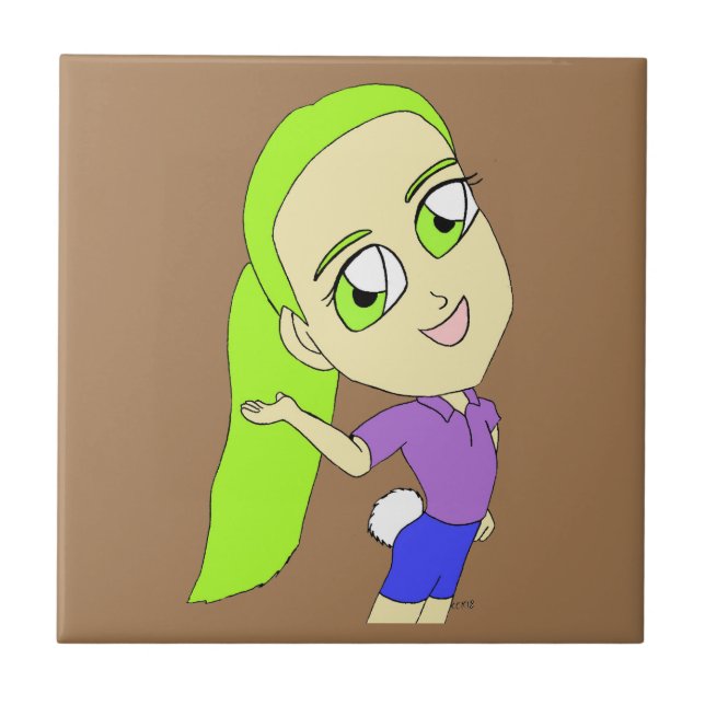 Azulejo chibi chica con una cerámica de cola conejita (Frente)
