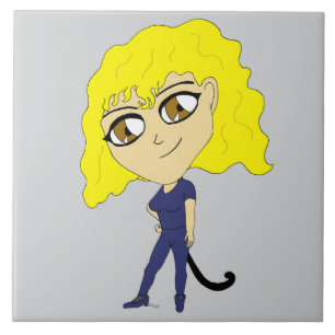 Azulejo Chibi con un gato como cola