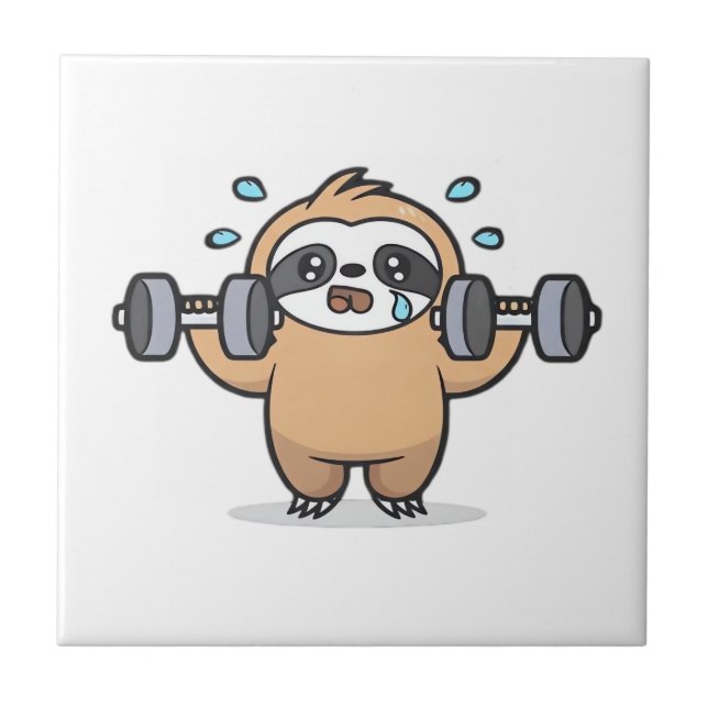 Azulejo Chibi Sloth Gym Fail � Divertido Entrenamiento Gra (Frente)