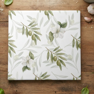 Azulejo Chic de Acuarela de Olivo Sage Atemporal