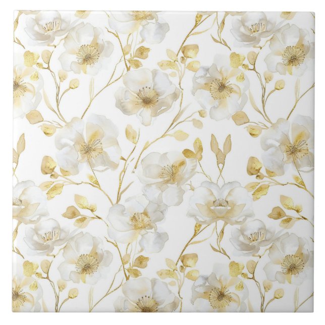 Azulejo Chic Flores Blancas Doradas Despedida de Soltera (Frente)