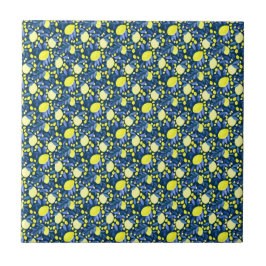 Azulejo Chic Mediterráneo Rústico Limones Hoja Azul