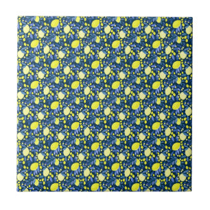 Azulejo Chic Mediterráneo Rústico Limones Hoja Azul