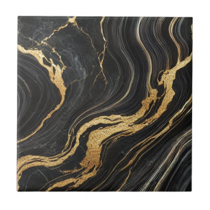 Azulejo Chic Negro y Dorado con Aspecto de Mármol Glamour