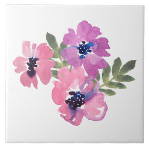 Azulejo Chic Rústico Floral Acuarela Rosa Blanco