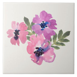 Azulejo Chic Rústico Floral Acuarela Rosa Crema