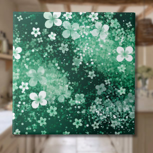 Azulejo Chic White Green Shamrocks & Dots sobre Verde Oscu