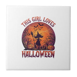 Azulejo Chica Ama Bruja De Halloween Calabazas Murciélagos