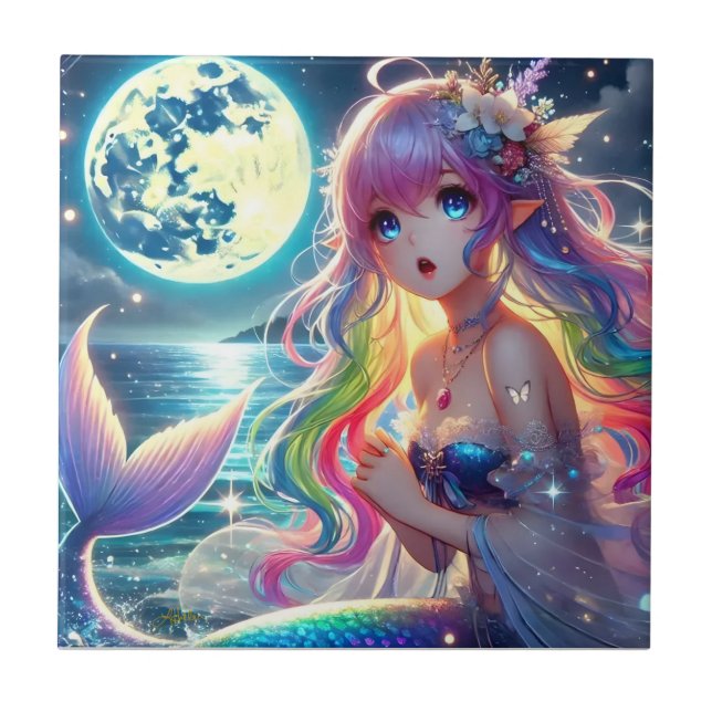 Azulejo Chica anime canta la sirena del arcoiris de la lun (Frente)