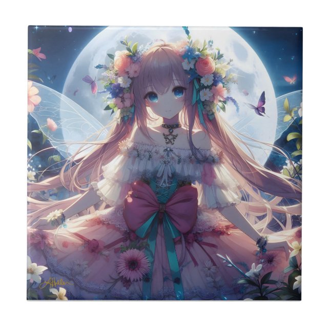 Azulejo Chica Anime Flor Luna Hada (Frente)
