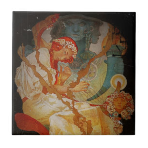 Azulejo Chica Art Nouveau con Harp 1903