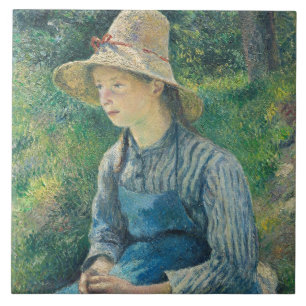 Azulejo Chica campesino de Camille Pissarro el con un