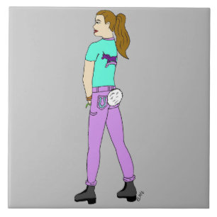 Azulejo chica con cola de conejo