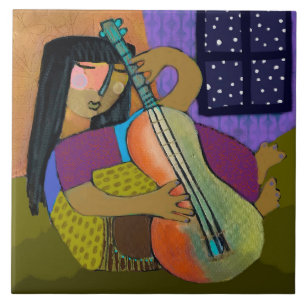 Azulejo Chica con Cubierta de guitarra Ceram/Trivet (6 pul