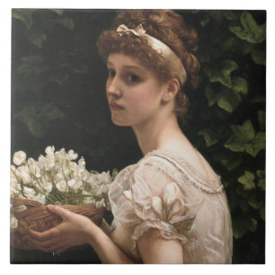 Azulejo Chica con flores de arce (por Edward Poynter)
