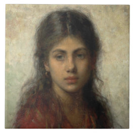 Azulejo Chica con un Shawl Rojo (por Alexei Harlamoff)