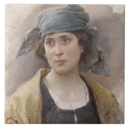 Azulejo Chica con un velo verde (por Ludwig Passini)