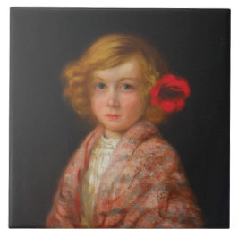 Azulejo Chica con una flor roja en el pelo