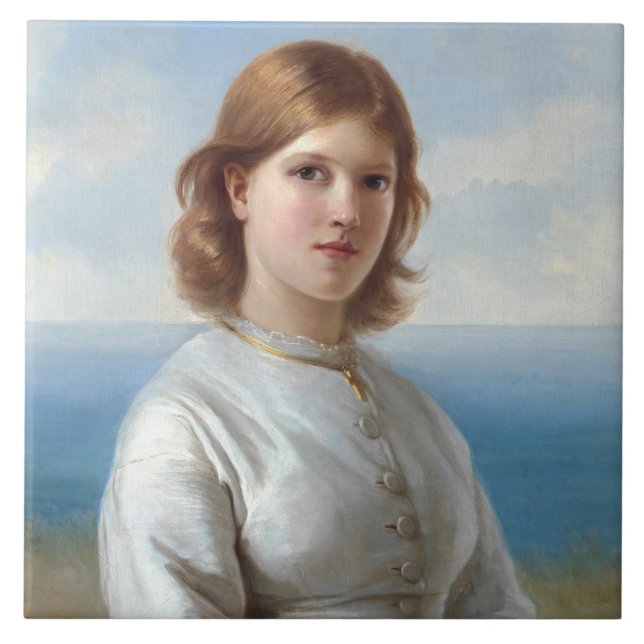 Azulejo Chica con vestido de seda blanca para la Santa Com (Frente)