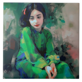 Azulejo Chica con vestido verde