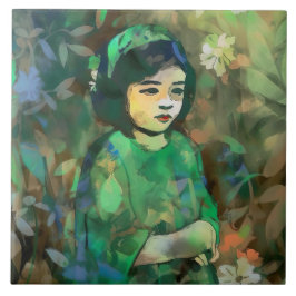 Azulejo Chica con vestido verde
