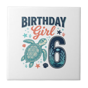 Azulejo Chica Cumpleañera 6 Diseño Vectorial Tortuga Marin