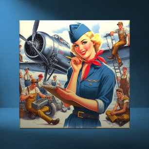 Azulejo Chica de avión vintage