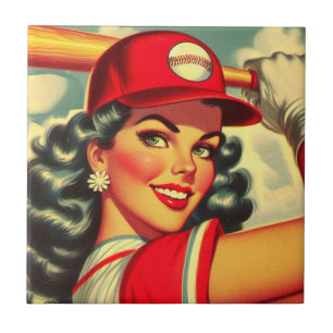 Azulejo Chica de béisbol retro