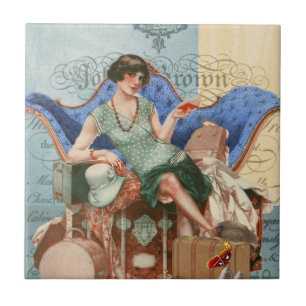 Azulejo Chica de Flapper de época en París