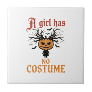 Azulejo Chica de Halloween No Tiene Disfraz de Calabaza