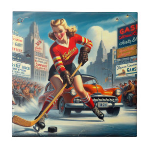Azulejo Chica de hockey vintage