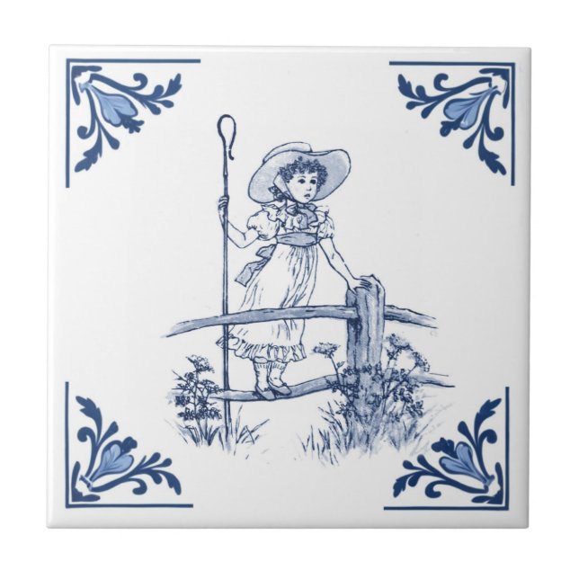 Azulejo Chica de pastores Bo Peep Delft Blue & White (Frente)