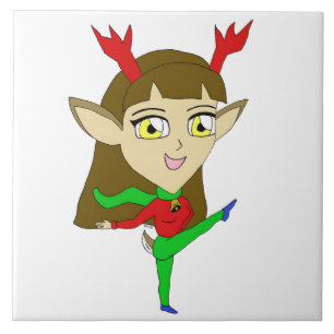 Azulejo chica de renos bailadores de chibi