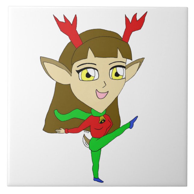 Azulejo chica de renos bailadores de chibi (Frente)