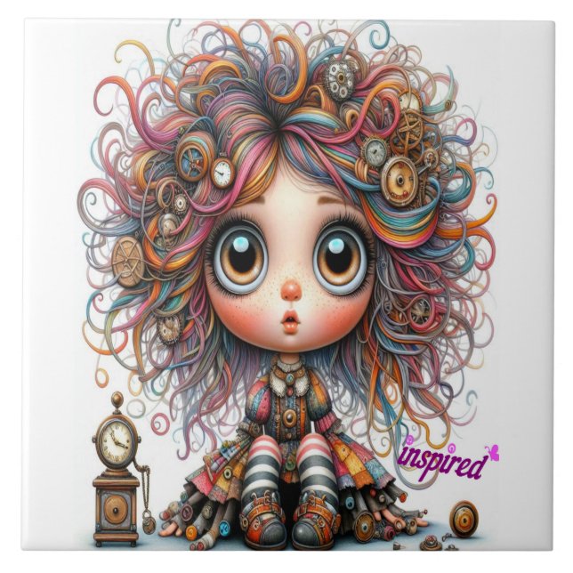 Azulejo Chica de Steampunk Quirky Tile Cerámico Inspirado (Frente)