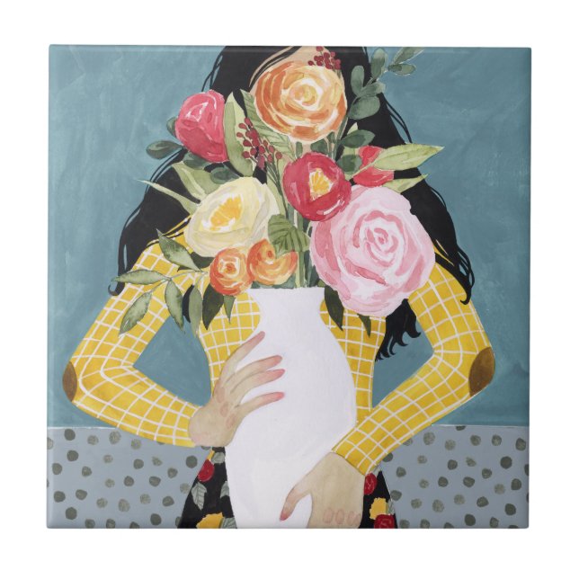 Azulejo Chica de vara de flores (Frente)