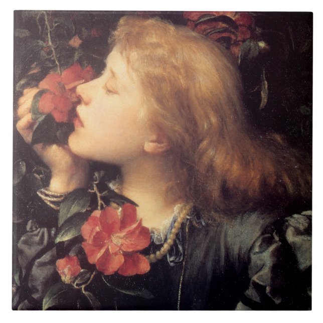 Azulejo Chica eligiendo una hermosa flor (por G.F. Watts) (Frente)