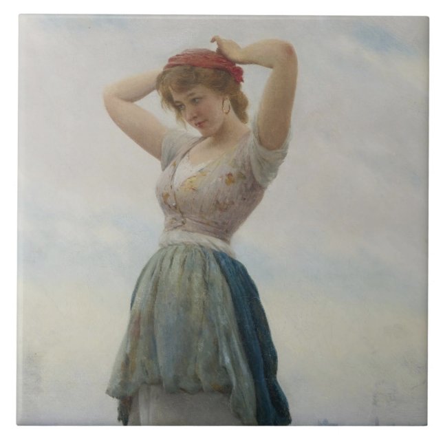 Azulejo Chica en la playa (Frente)