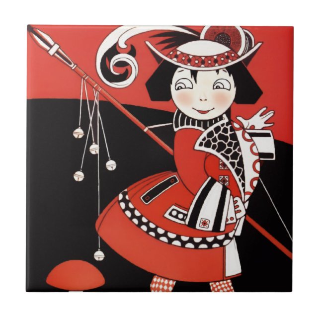 Azulejo Chica en rojo (Frente)